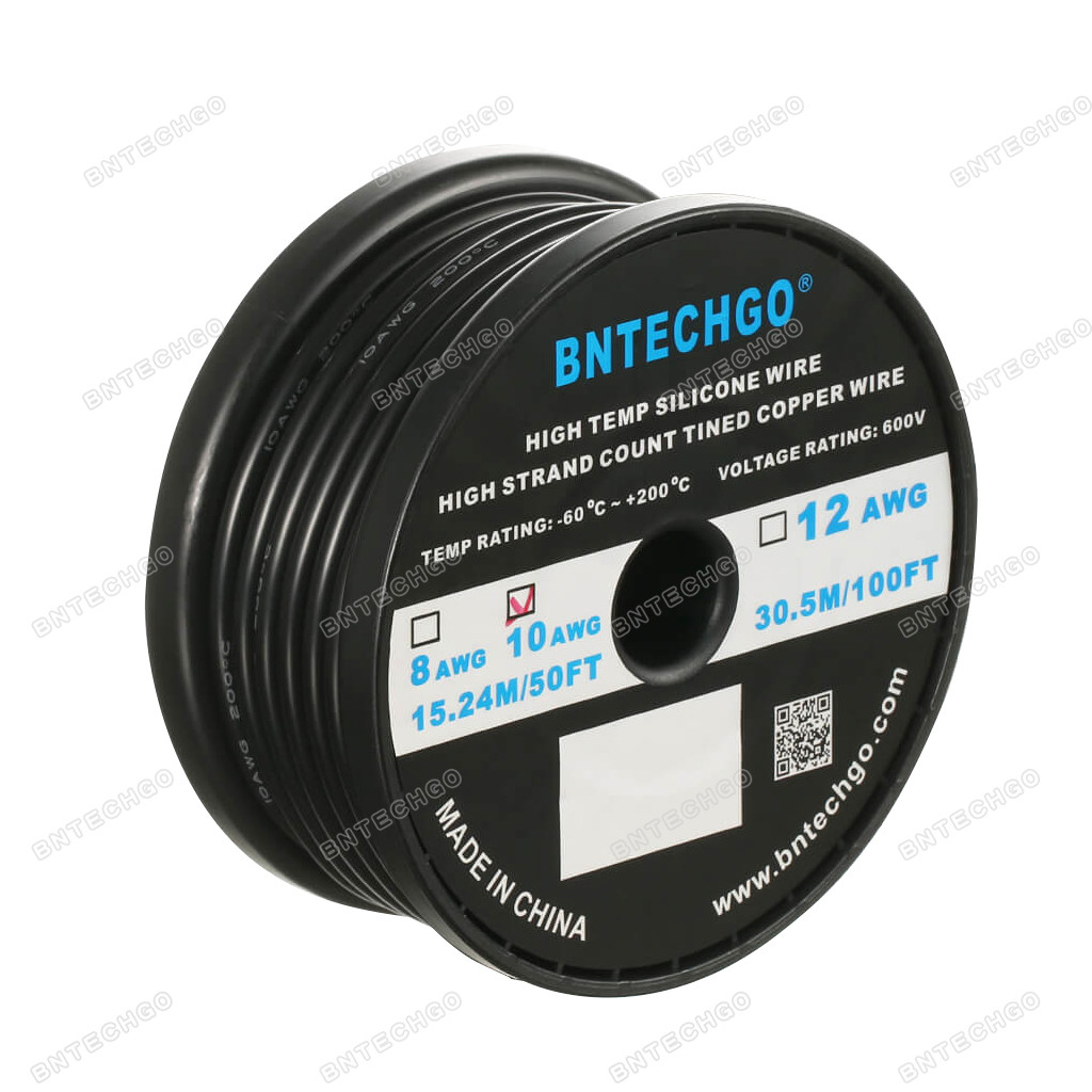 BNTECHGO Silikonkabel 10 AWG – 5 Ft Rot & 5 Ft Schwarz, 1050 Adern, 600V