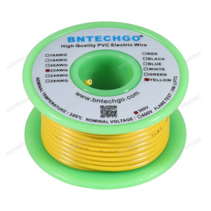 BNTECHGO 22 AWG 1007 Electric wire Solid Tinned Copper Wire Yellow 25 ft Per Reel For DIY BNTECHGO 22 AWG 1007 Electric wire Solid Tinned Copper Wire Yellow 25 ft Per Reel For DIY