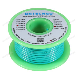 BNTECHGO 22 AWG 1007 Electric wire Solid Tinned Copper Wire Green 25 ft Per Reel For DIY BNTECHGO 22 AWG 1007 Electric wire Solid Tinned Copper Wire Green 25 ft Per Reel For DIY