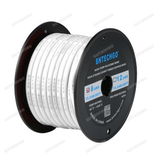 BNTECHGO 8 Gauge Silicone Wire Spool, White, 50 feet, Ultra Flexible, High Temp 200°C, 600V, 8 AWG Silicone Rubber Wire with 1650 Strands of Tinned Copper Wire, Stranded Wire for Model Battery BNTECHGO 8 Gauge Silicone Wire Spool, White, 50 feet, Ultra Flexible, High Temp 200°C, 600V, 8 AWG Silicone Rubber Wire with 1650 Strands of Tinned Copper Wire, Stranded Wire for Model Battery