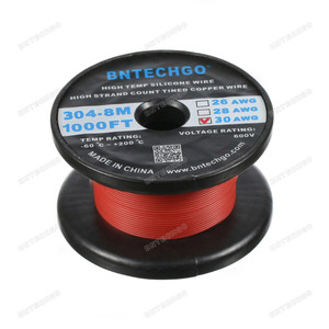 BNTECHGO 30 Gauge Silicone Wire Spool, Red, 1000 feet, Ultra Flexible, High Temp 200°C, 600V, 30 AWG Silicone Rubber Wire with 11 Strands of Tinned Copper Wire, Stranded Wire for Model Battery