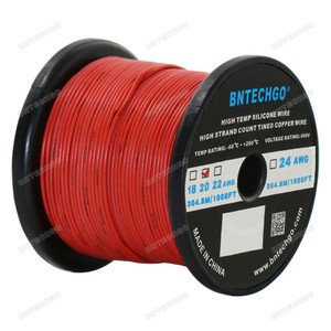 BNTECHGO 20 Gauge Silicone Wire Spool, Red, 1000 feet, Ultra Flexible, High Temp 200°C, 600V, 20 AWG Silicone Rubber Wire with 100 Strands of Tinned Copper Wire, Stranded Wire for Model Battery