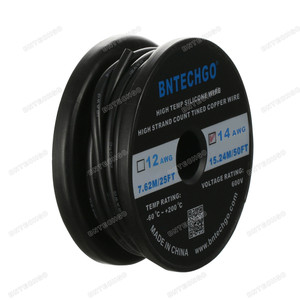 BNTECHGO 14 Gauge Silicone Wire Spool, Black, 50 feet, Ultra Flexible, High Temp 200°C, 600V, 14 AWG Silicone Rubber Wire with 400 Strands of Tinned Copper Wire, Stranded Wire for Model Battery