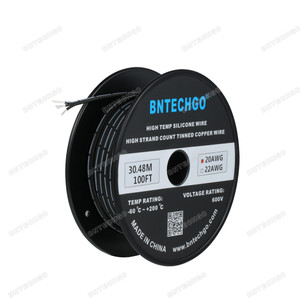 BNTECHGO 20 Gauge Silicone Ribbon Cable Copper Wire 3P Flat Cable, 20 AWG Flexible Soft Silicone Rubber Parallel Wire, Stranded Tinned Copper Wire, 3 Pin Black, 100 ft.