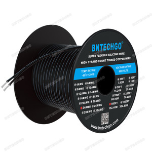 BNTECHGO 24 Gauge Silicone Ribbon Cable Copper Wire 2P Black