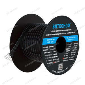 BNTECHGO 30 Gauge Silicone Ribbon Cable Copper Wire 5P Black