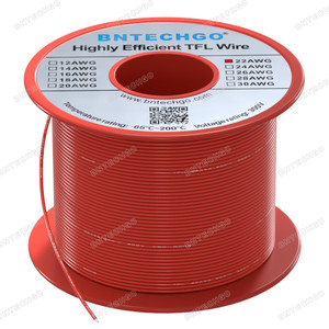 BNTECHGO 22AWG FEP Teflon Coated Tin-Plated Copper Wire in Red 100 ft BNTECHGO 22AWG FEP Teflon Coated Tin-Plated Copper Wire in Red 100 ft