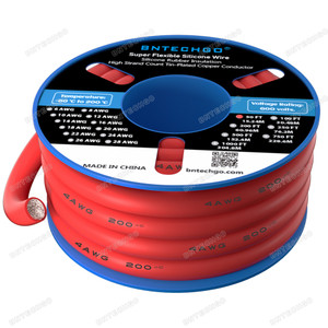 BNTECHGO 4 Gauge Silicone Wire Spool, Red, 50 feet, Ultra Flexible, High Temp 200°C, 600V, 4 AWG Silicone Rubber Wire with 5000 Strands of Tinned Copper Wire, Stranded Wire for Model Battery