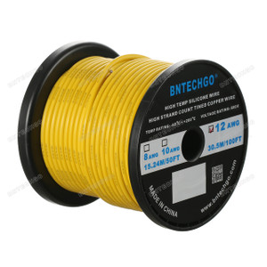 12 Gauge Silicone Wire Spool Yellow 100 feet Ultra Flexible High Temp 200 deg C 12 Gauge Silicone Wire Spool Yellow 100 feet Ultra Flexible High Temp 200 deg C