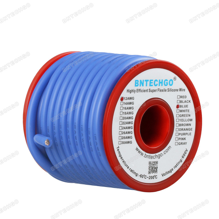 12 Gauge Silicone Wire Spool Blue 25 feet Ultra Flexible High Temp 200 deg C