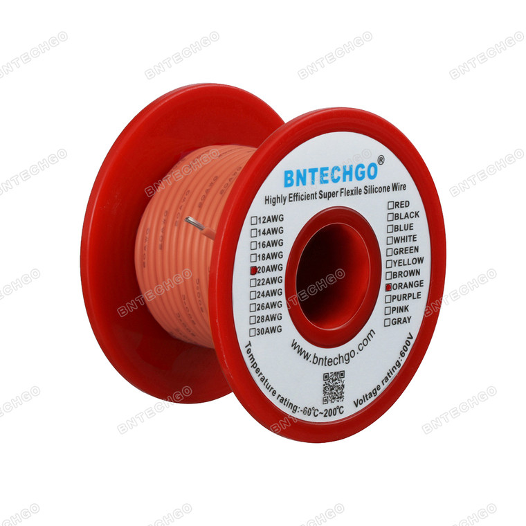 20 Gauge Silicone Wire Spool Orange 50 feet Ultra Flexible