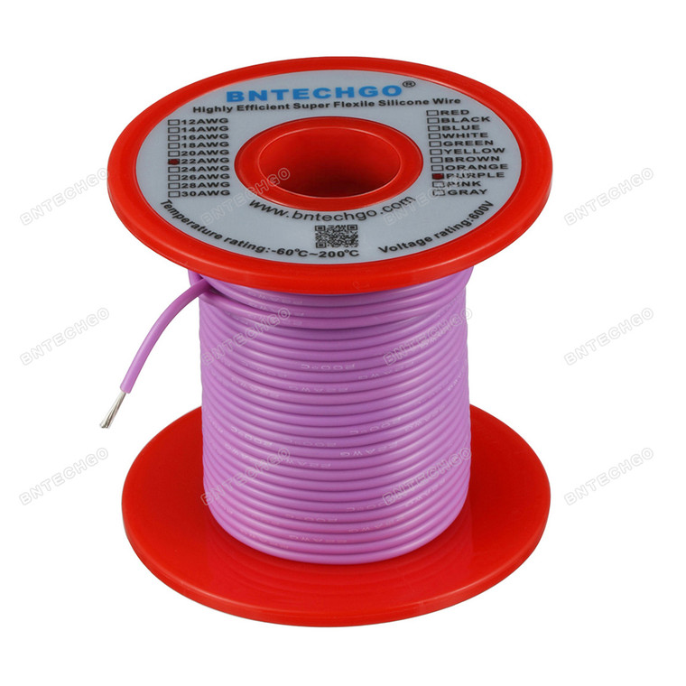 22 Gauge Silicone Wire Spool Purple 100 feet Ultra Flexible