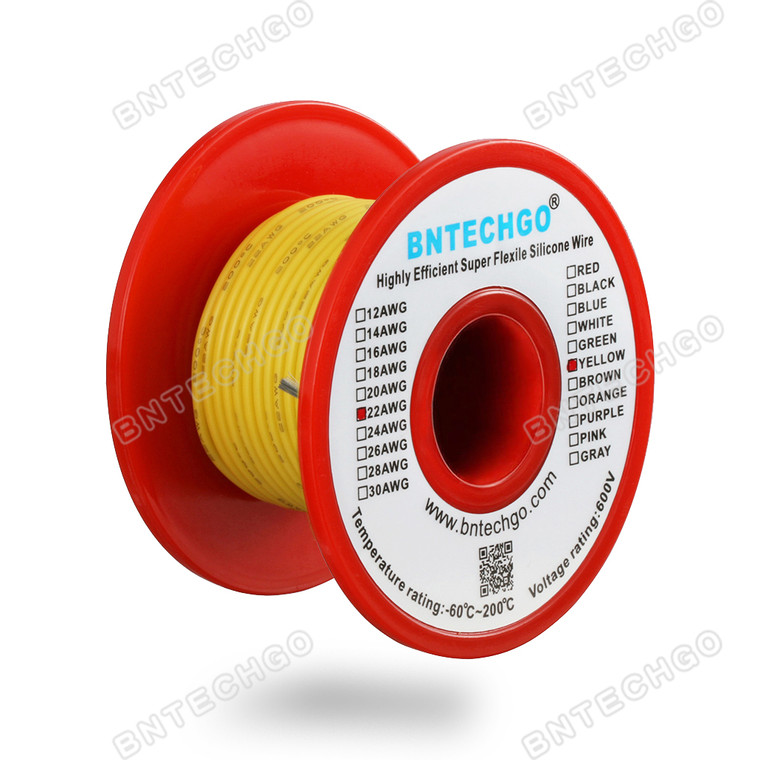 22 Gauge Silicone Wire Spool Yellow 50 feet Ultra Flexible