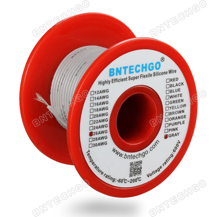 26 Gauge Silicone Wire Spool Gray 100 feet Ultra Flexible