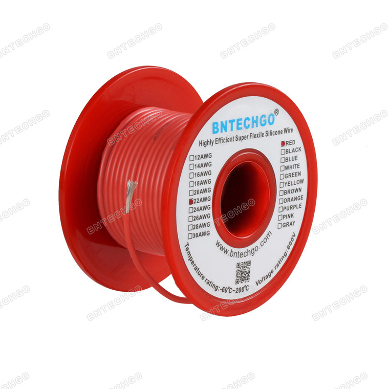 22 Gauge Silicone Wire Spool Red 50 feet Ultra Flexible