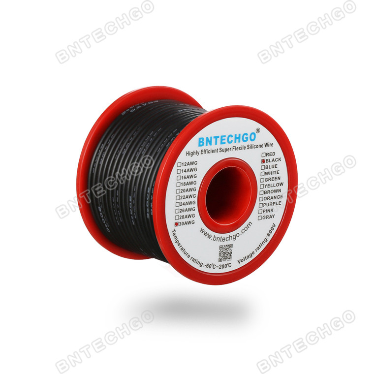 30 Gauge Silicone Wire Spool Black 50 feet Ultra Flexible