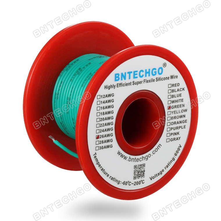 26 Gauge Silicone Wire Spool Green 100 feet Ultra Flexible