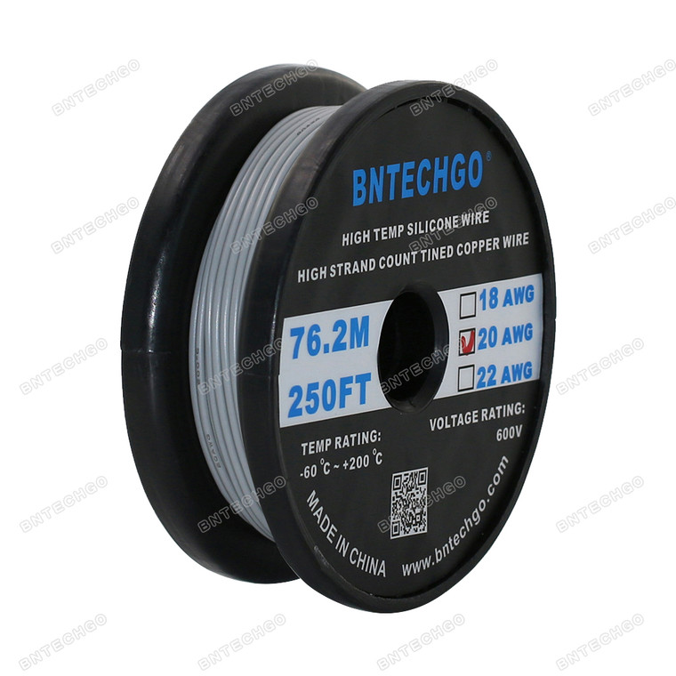 20 Gauge Silicone Wire Spool Gray 250 feet Ultra Flexible