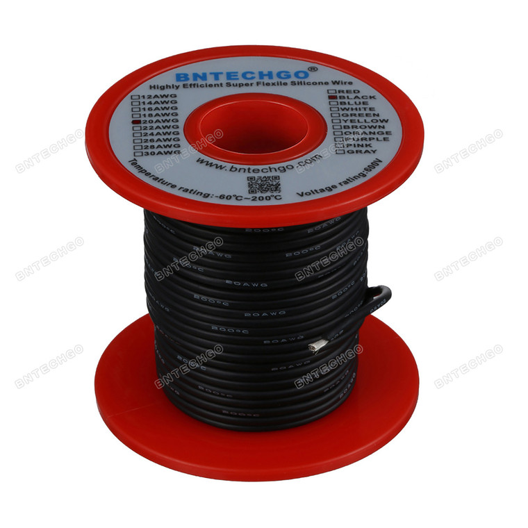 20 Gauge Silicone Wire Spool Black 100 feet Ultra Flexible