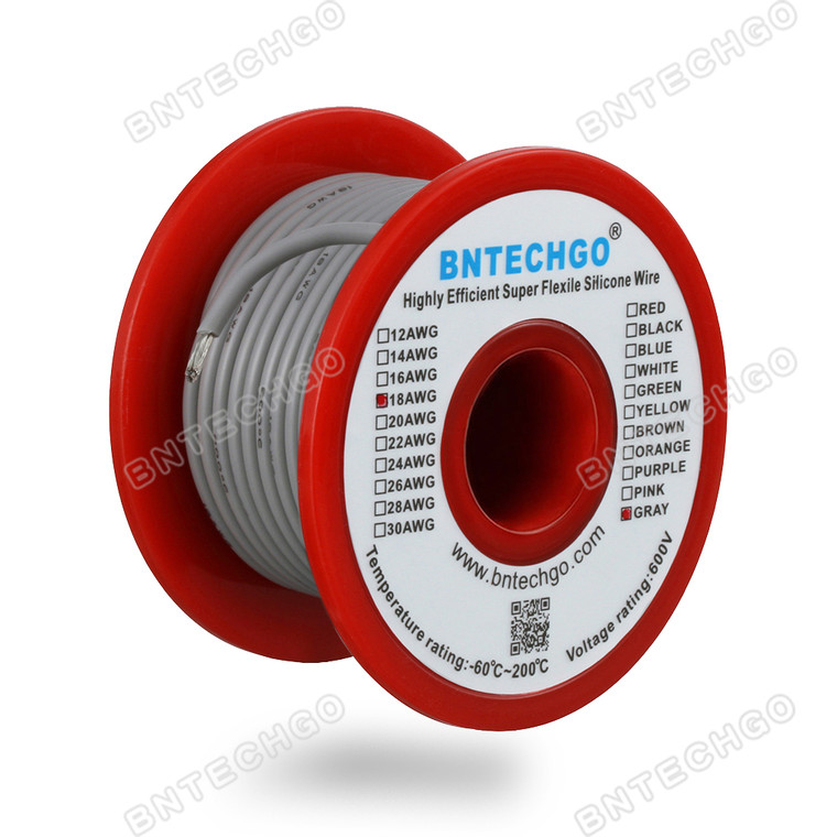 18 Gauge Silicone Wire Spool Gray 50 feet Ultra Flexible