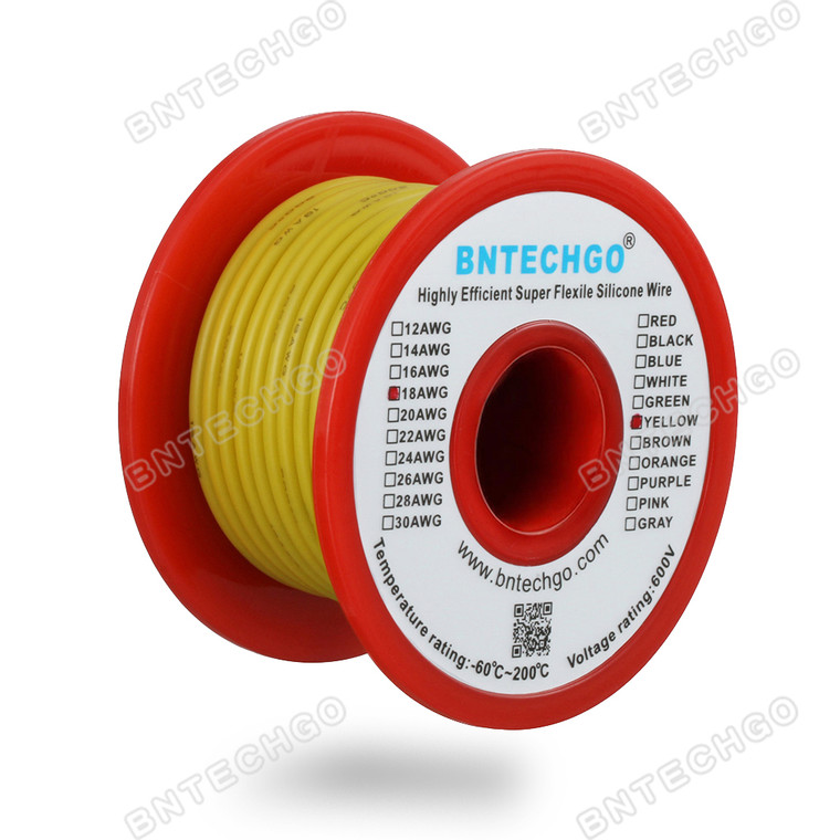 18 Gauge SilicHigh Quality Ultra Flexible Soft Silicone Rubber Copper Wireone Wire Spool Yellow 50 feet Ultra Flexible