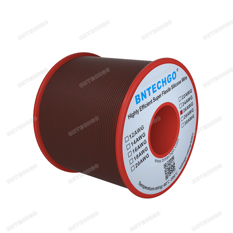 BNTECHGO 26 Gauge Silicone Wire Spool Brown 250 feet Ultra Flexible High Temp 200 deg C 600V 26 AWG Silicone Rubber Wire 30 Strands of Tinned Copper Wire Stranded Wire for Model Low Impedance