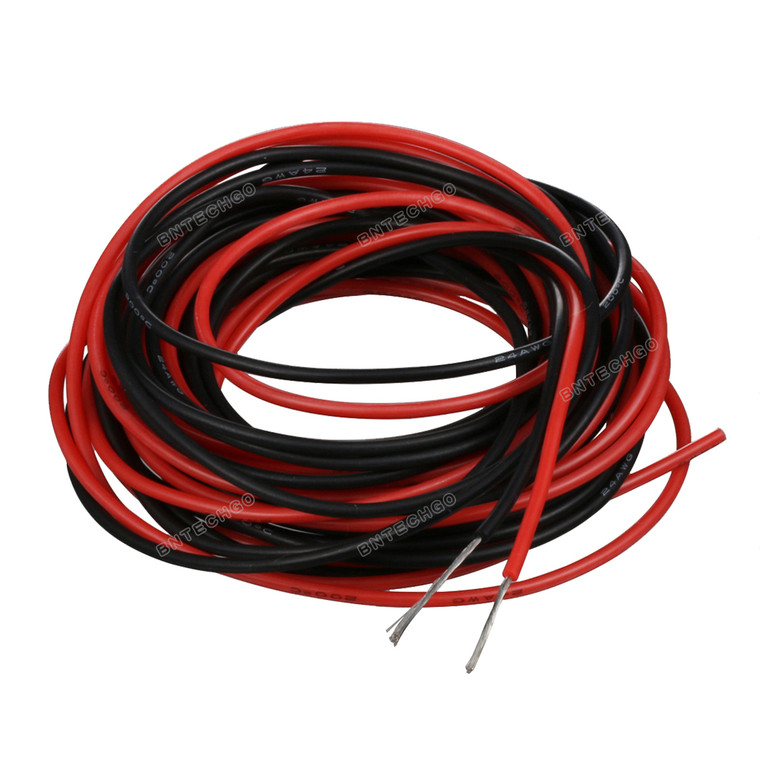 24 Gauge Silicone Wire Ultra Flexible 10 ft Black and 10 ft Red