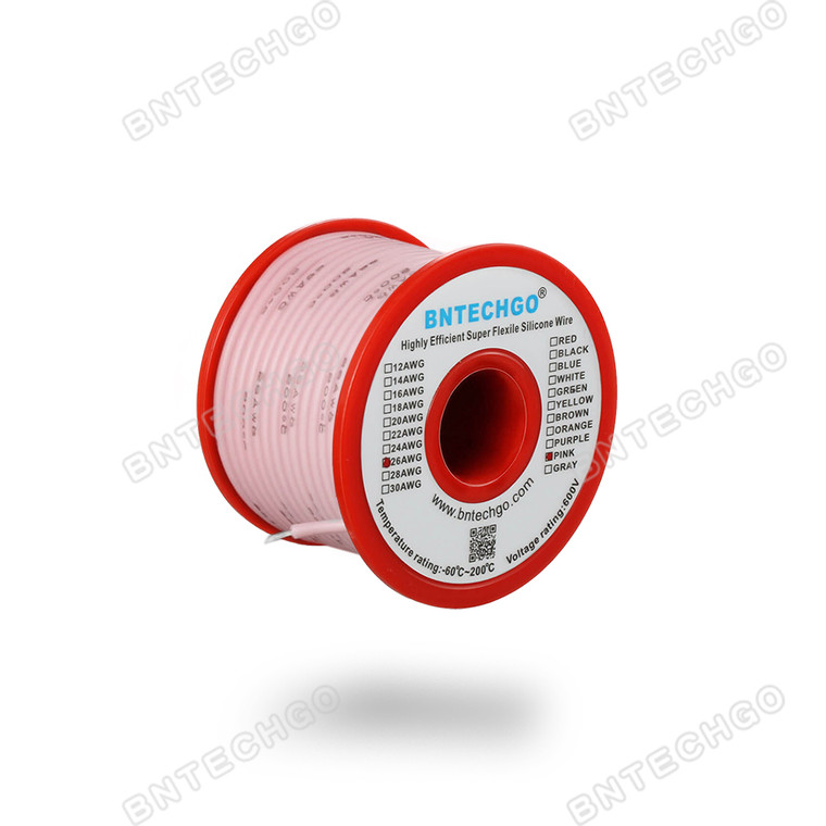 26 Gauge Silicone Wire Spool Pink 50 feet Ultra Flexible High Temp 200 deg C