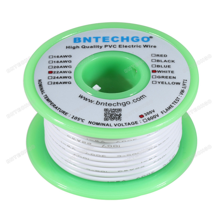 22 Gauge PVC 1007 Wire Solid Wire Hook Up Wire Solid Tinned Copper Wire White 25 ft Per Reel For DIY