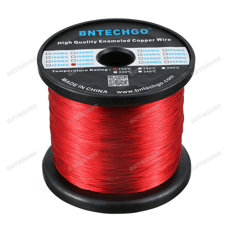 BNTECHGO 30 AWG Magnet Wire - Enameled Copper Wire - Enameled Magnet Winding Wire - 5.0 lb - 0.0098" Diameter 1 Spool Coil Red Temperature Rating 155 Degree C Widely Used for Transformers Inductors