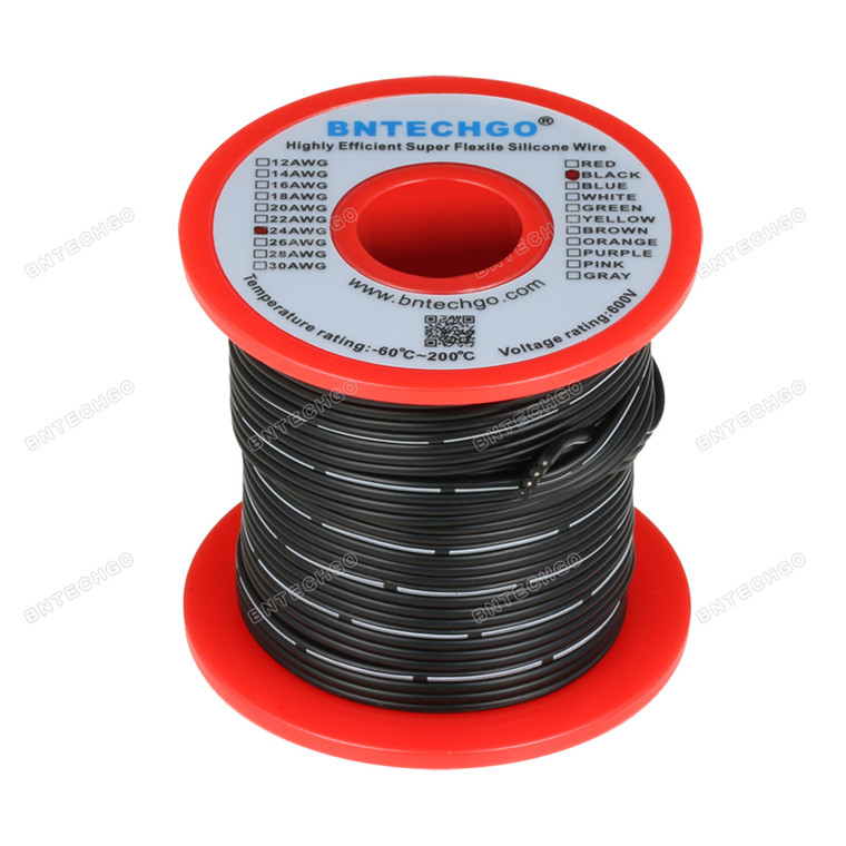 24 AWG Flexible Soft Silicone Rubber Parallel Wire Strand Wire High Temp 200 deg C 600V 4 Pin Black 25 ft