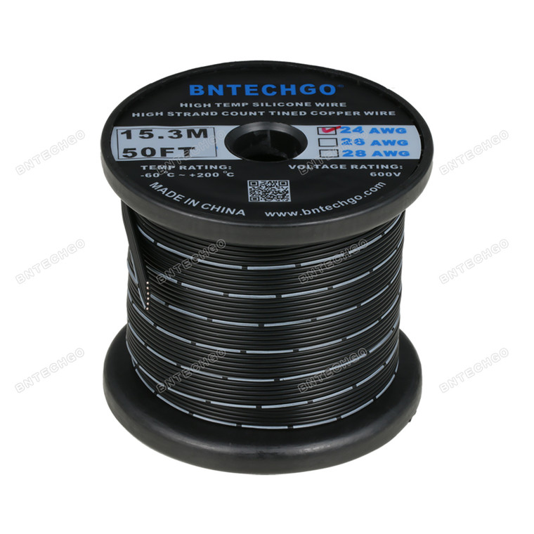 24 AWG Flexible Soft Silicone Rubber Parallel Wire Strand Wire High Temp 200 deg C 600V 6 Pin Black 50 ft