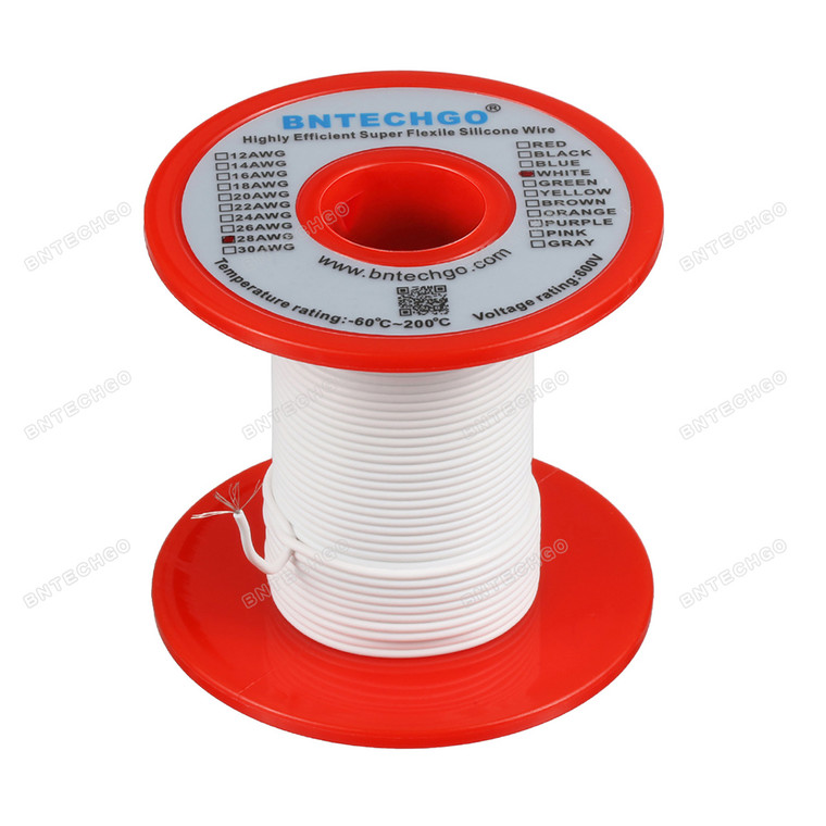 28 AWG Silicone Wire Spool White 250 feet Ultra Flexible