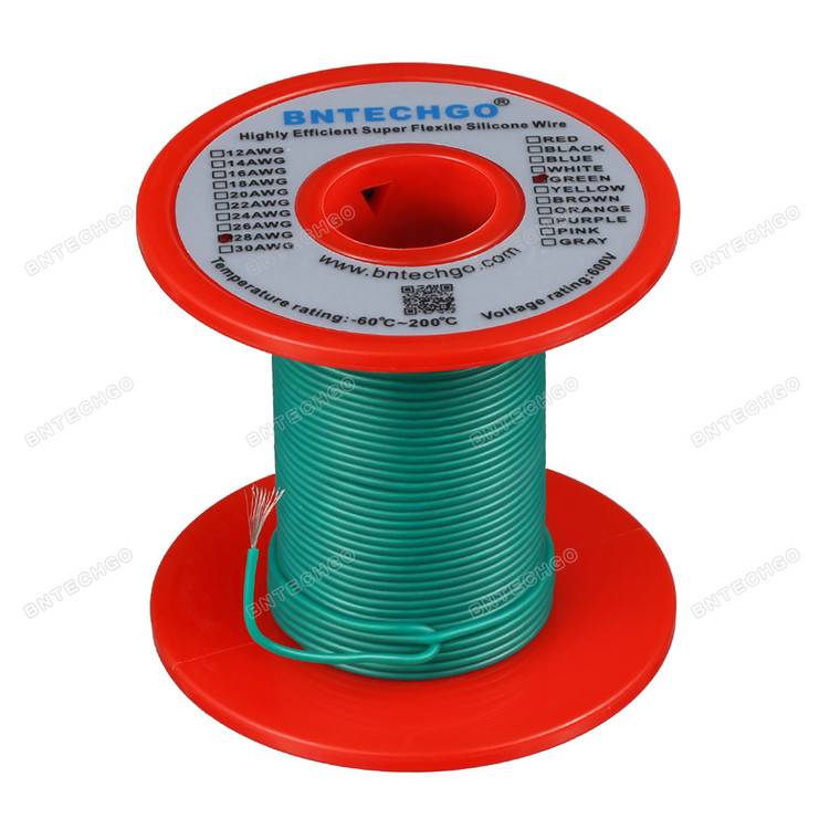 28 AWG Silicone Wire Spool Green 250 feet Ultra Flexible