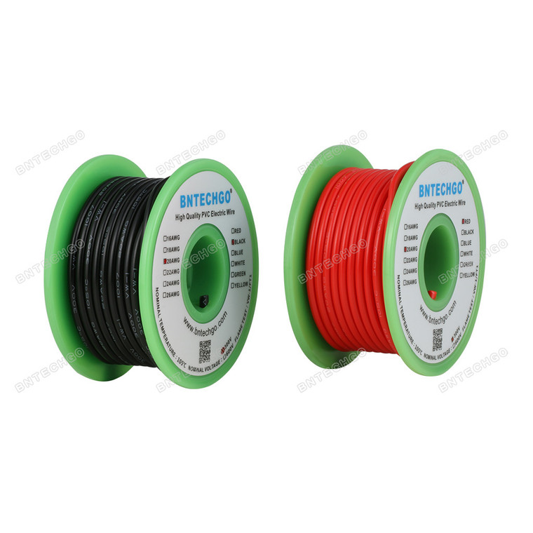 BNTECHGO 20 AWG 1007 Solid Wire Electric wire Red and Black Each Color 25 ft Per Reel For DIY