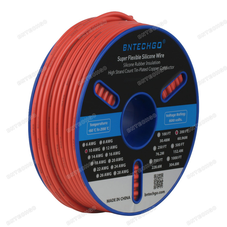 BNTECHGO 10 Gauge Silicone Wire Spool Red 200 feet