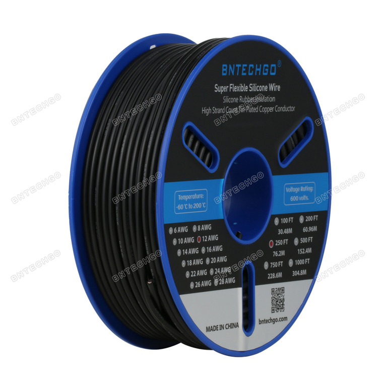 BNTECHGO 12 Gauge Silicone Wire Spool Black 250 feet