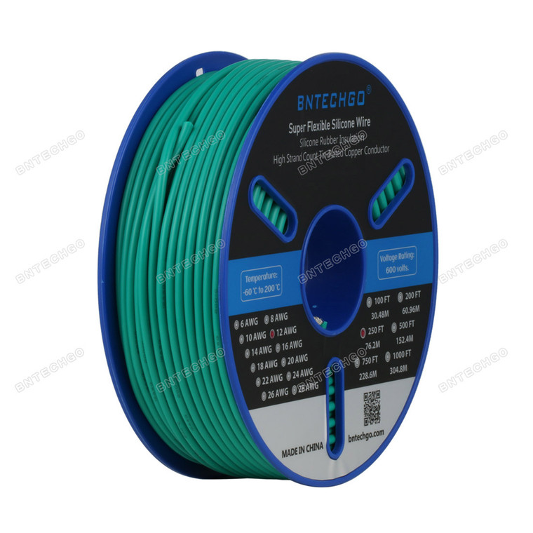 BNTECHGO 12 Gauge Silicone Wire Spool Green 250 feet 