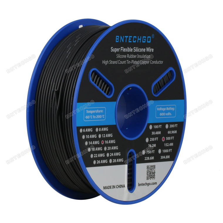 BNTECHGO 16 Gauge Silicone Wire Spool Black 500 feet