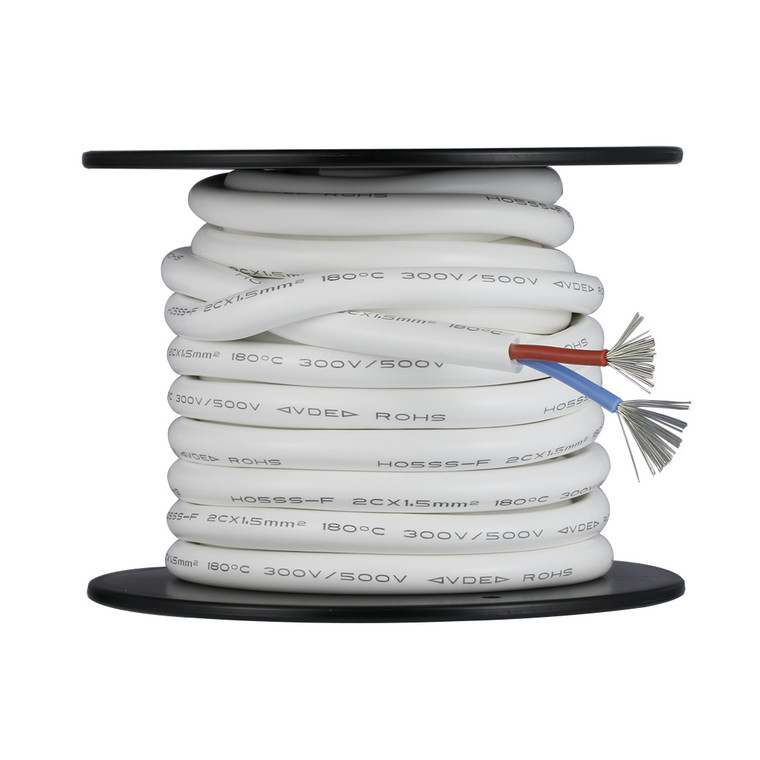 BNTECHGO Ultra Flexible 1.5mm² 2 Conductors Silicone Tinned Copper Wire Spool White 25ft