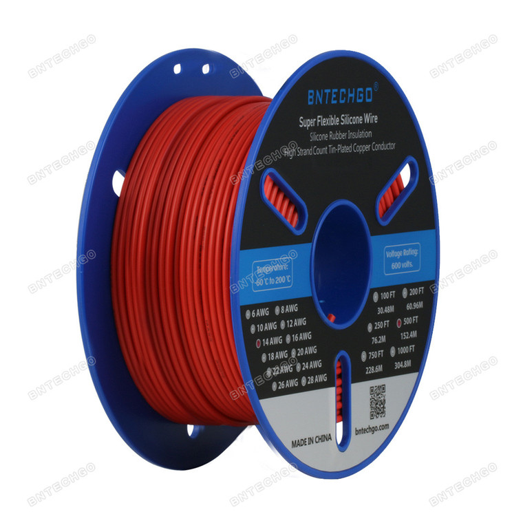 BNTECHGO 14 Gauge Silicone Wire Spool Red 500 feet