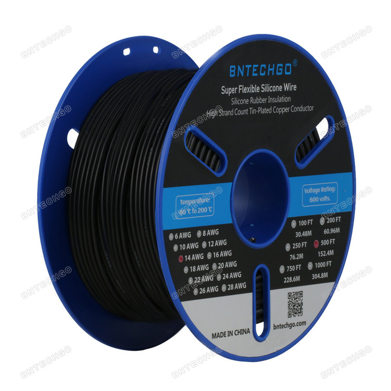 BNTECHGO 14 Gauge Silicone Wire Spool Black 500 feet