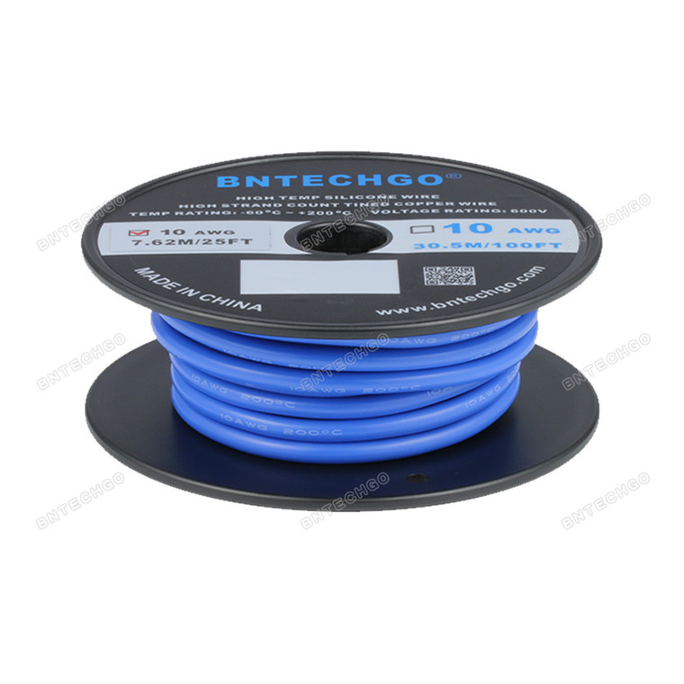 BNTECHGO 10 Gauge Silicone Rubber Wire 25 ft Blue Ultra Flexible Silicone Wire 600V 200 deg C High Resistant 10 Awg Silicone Wire 1050 Strands 0.08mm Fine Tinned Copper Conductor Wire