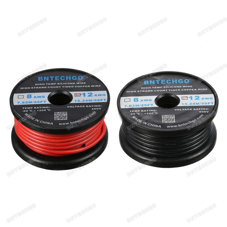 BNTECHGO 12 Gauge Silicone Wire Spool 100 feet(50 ft Black and 50 ft Red) Ultra Flexible High Temp 200 deg C 600V