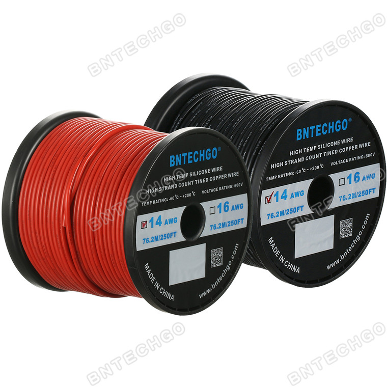 14 Gauge Silicone Wire Ultra Flexible 250 ft Black and 250 ft  Red high temp 200 deg C