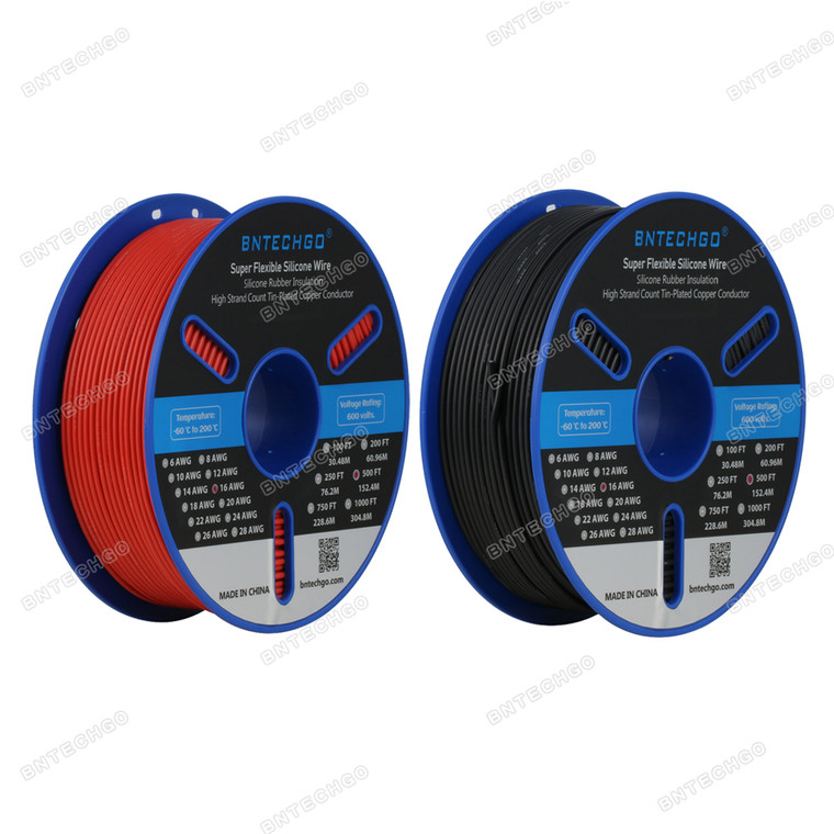 16 Gauge Silicone Wire Spool 500 ft Black and 500 ft Red 16 Gauge Silicone Wire Spool 500 ft Black and 500 ft Red