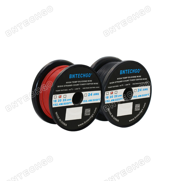 BNTECHGO 20 Gauge Silicone Wire Kit: Ultra Flexible, 1000 ft (Black and Red, Each Color 500 ft), High Temp 200°C, 600V, 20 AWG Silicone Wire, 100 Strands of Tinned Copper Wire, Stranded Wire, Stranded Wire for Model Battery