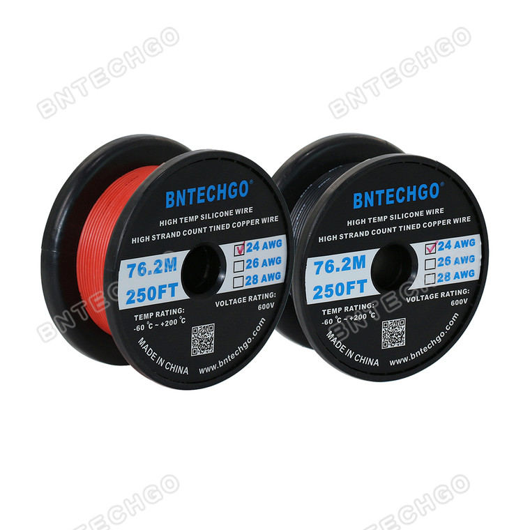 24 Gauge Silicone Wire Spool Ultra Flexible 250 ft Black and 250 ft Red