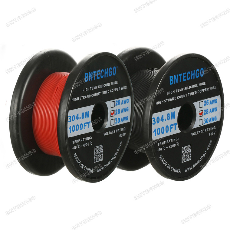 28 AWG Silicone Wire Spool 1000 ft Black and 1000 ft Red Ultra Flexible