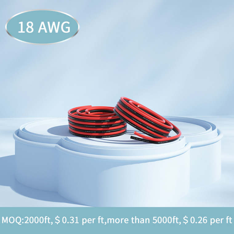 18 Gauge Flexible 2 Conductor Parallel Silicone Wire Stranded Tinned Copper Wire 1 Feet